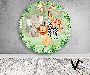 Painel de Festa em Tecido - Mini Safari Cute Watercolor Aquarela com Macaquinho 015
