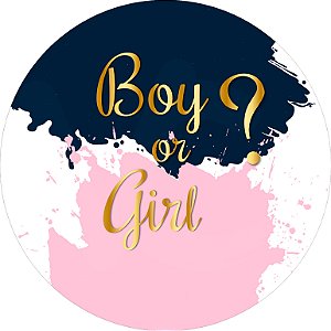Painel de Festa em Tecido - Revelação Boy or Girl Manchas Tinta Rosa e Azul Marinho Dourado