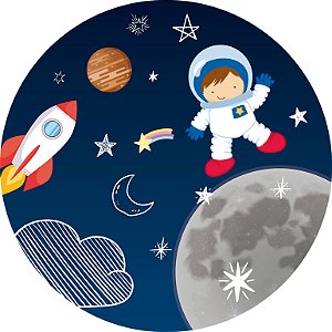 Painel de Festa em Tecido - Astronauta com Desenhos