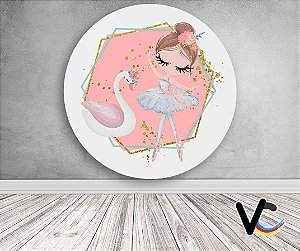 Painel de Festa em Tecido -  Bailarina e Cisne Watercolor Rosa
