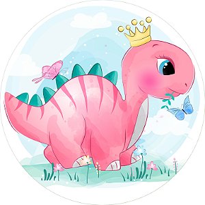 Painel de Festa em Tecido - Dinossauro Aquarela Rosa com Folhagens