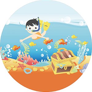 Painel de Festa em Tecido - Fundo do Mar com Menino Mergulhando