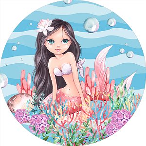 Painel de Festa em Tecido - Fundo do Mar Aquarela Cute Sereia 2
