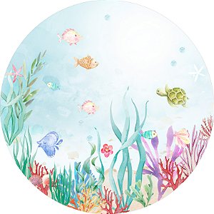 Painel de Festa em Tecido - Corais Aquarela Fundo do Mar