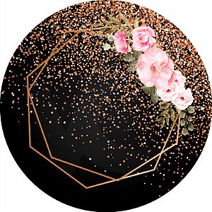 Painel de Festa em Tecido - Geométrico com Flores Escuro com Efeito Glitter 2
