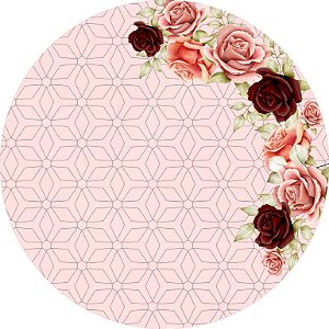 Painel de Festa em Tecido - Geométrico Floral Marsala com Rosa