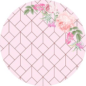 Painel de Festa em Tecido - Flores e Geométricos Rosa