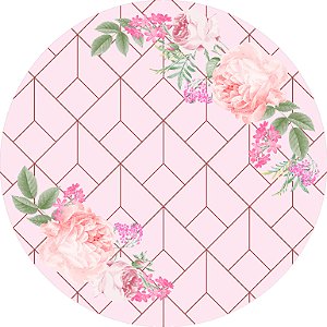 Painel de Festa em Tecido - Flores e Geométricos Rosa Duplo
