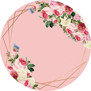 Painel de Festa em Tecido - Floral Peônias com Geométrico 2
