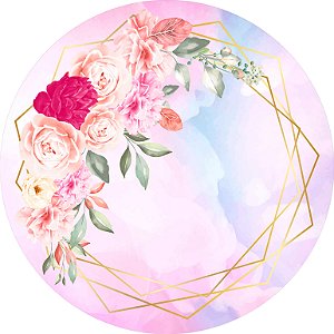 Painel de Festa em Tecido - Geométrico Rosa Claro Flores