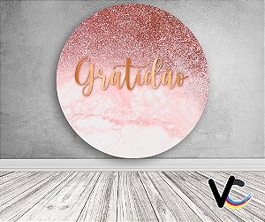 Painel de Festa em Tecido - Mármore Rose Efeito Glitter Gratidão
