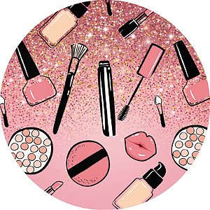 Painel de Festa em Tecido - Rosa Efeito Glitter com Maquiagem