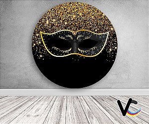 Painel de Festa em Tecido - Preto Efeito Glitter e Brilho Dourado Mascara Carnaval