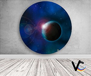 Painel de Festa em Tecido - Galáxia Universo Azul com planeta
