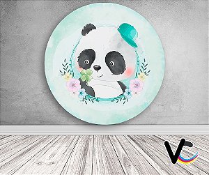 Painel de Festa em Tecido - Panda com Fundo Verde Aquarelado