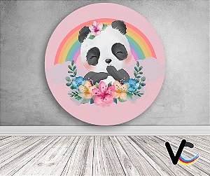 Painel de Festa em Tecido - Urso Panda Cute Aquarela Arco Iris