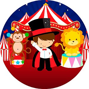 Painel de Festa em Tecido - Circo Vermelho com Menino Mágico