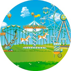 Painel de Festa em Tecido - Circo Parque de Diversões Verde Carrossel