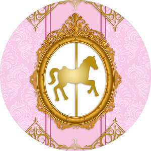 Painel de Festa em Tecido - Carrossel Cavalo fundo Rosa