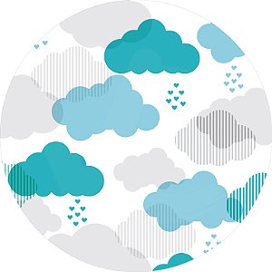 Painel de Festa em Tecido - Estampa de Nuvens Cinza e Verde Água 2