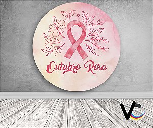 Painel de Festa em Tecido - Outubro Rosa Aquarela com Folhagens