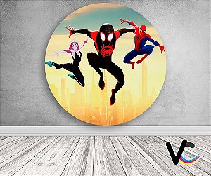 Painel de Festa em Tecido - Homem Aranha no Aranhaverso Miles Gwen e Peter