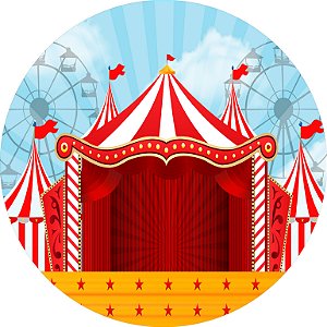 Painel de Festa em Tecido - Circo Tendas Fundo Azul Claro