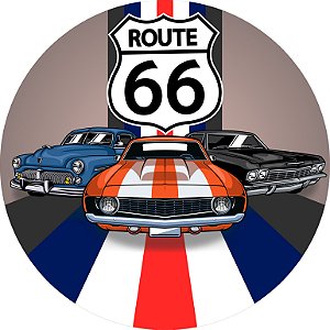 Painel de Festa em Tecido - Carros Antigos Route 66