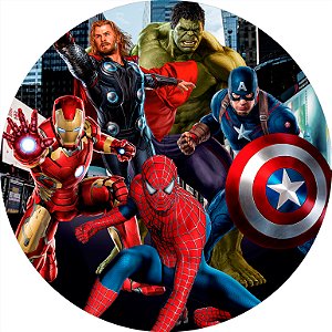 Painel de Festa em Tecido - Vingadores Hulk, Capitão América, Homem de Ferro, Homem Aranha e Thor Times Square