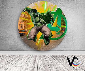 Painel de Festa em Tecido - Hulk Cidade Logo Vingadores