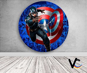 Painel de Festa em Tecido - Capitão América e Escudo Quadrinhos Azul