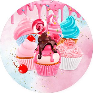 Painel de Festa em Tecido - Doces Cupcakes