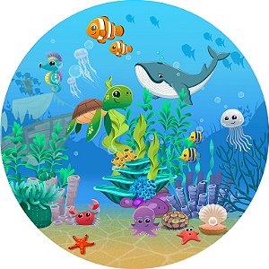 Painel de Festa em Tecido - Fundo do Mar cute mar azul bebe