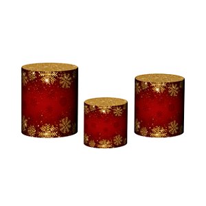 Trio De Capas De Cilindro 3d - Natal Vermelho Silhuetas Douradas
