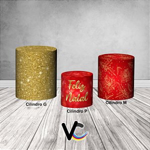 Trio De Capas De Cilindro 3d - Natal Vermelho com Brilhos