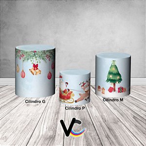 Trio De Capas De Cilindro 3d - Natal Papai Noel Cute