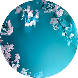 Painel de Festa em Tecido - Flores Brancas Fundo Azul