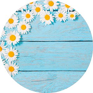 Painel de Festa em Tecido - Flores Margarida Madeira Azul