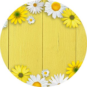 Painel de Festa em Tecido - Flores Margarida e Girassol Madeira Amarela