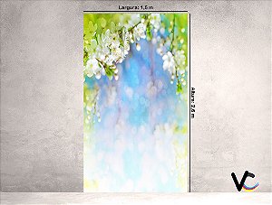 Fundo Fotográfico - Flores Verde e Branca Em Tecido - 1,50 x 2,60