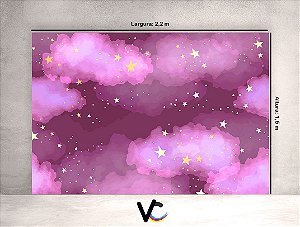 Fundo Fotográfico - Nuvens Rosas e Estrelas - 2,20 X 1,50