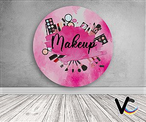 Painel de Festa em Tecido - Make-up Maquiagem Fundo Aquarela Rosa
