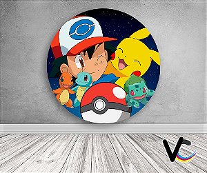 Painel de Festa em Tecido - Pokemon Ash e Pikachu