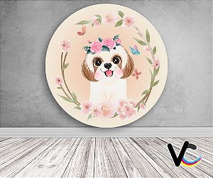 Painel de Festa em Tecido - Cachorro Cute e Arco de Flores