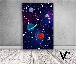 Painel De Festa 3d Vertical - Astronauta Galáxia e Estrelas - 1,50x2,20