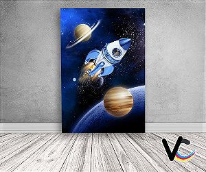 Painel De Festa 3d Vertical - Astronauta Galáxia Planetas - 1,50x2,20