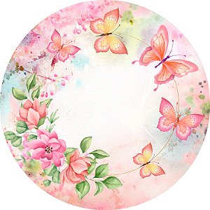 Painel de Festa em Tecido - Borboletas Rosa Aquarela Cerejeira