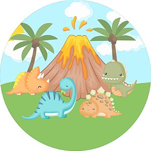 Painel de Festa em Tecido - Dinossauros Cute Vulcão