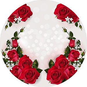 Painel de Festa em Tecido - Casamento Bodas Rosas Vermelhas 2