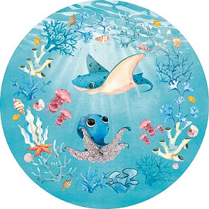Painel de Festa em Tecido - Fundo Do Mar Aquarela Azul Cute